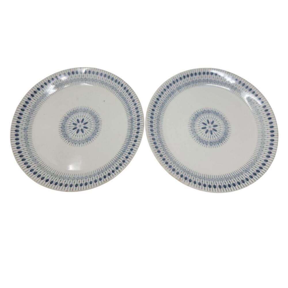 2 Egersund Norway Blue White zenith Soup Plate Ceramic Modern Mid Century